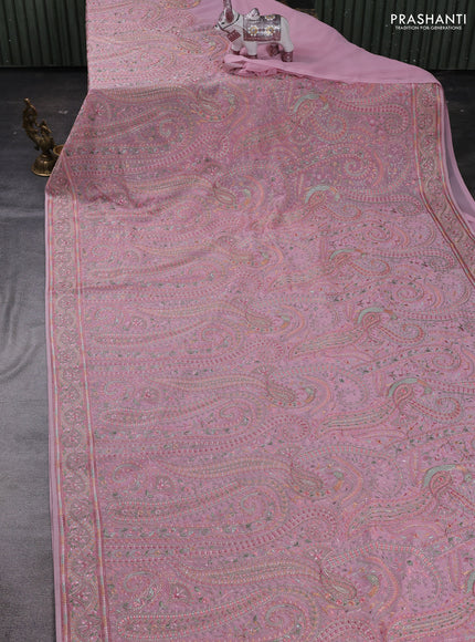 Peach Pink Georgette Saree - Embroidery