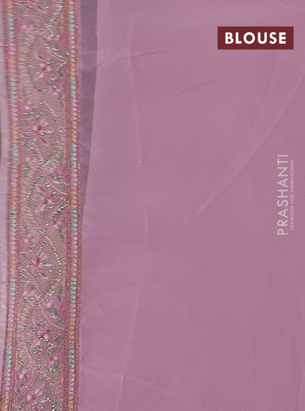 Peach Pink Georgette Saree - Embroidery