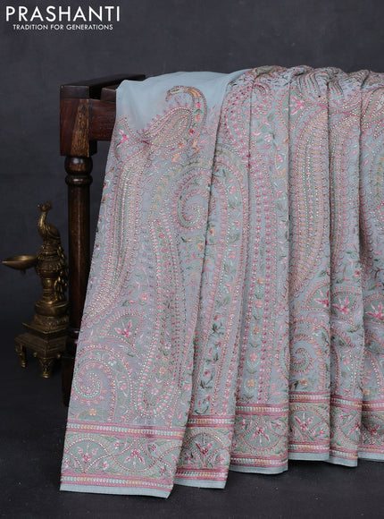 Pastel Blue Georgette Saree - Embroidery