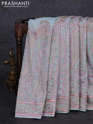 Pastel Blue Georgette Saree - Embroidery