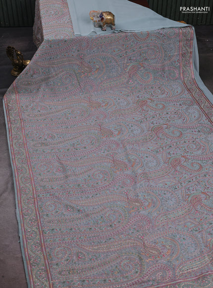 Pastel Blue Georgette Saree - Embroidery