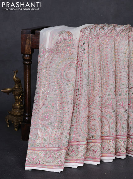 Off White Georgette Saree - Embroidery