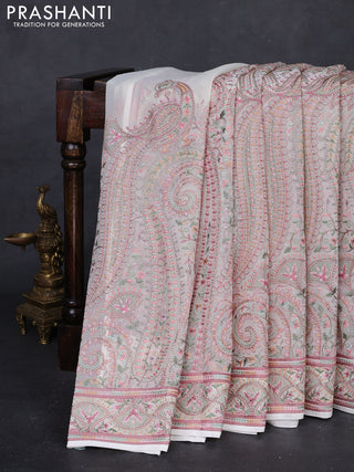 Off White Georgette Saree - Embroidery