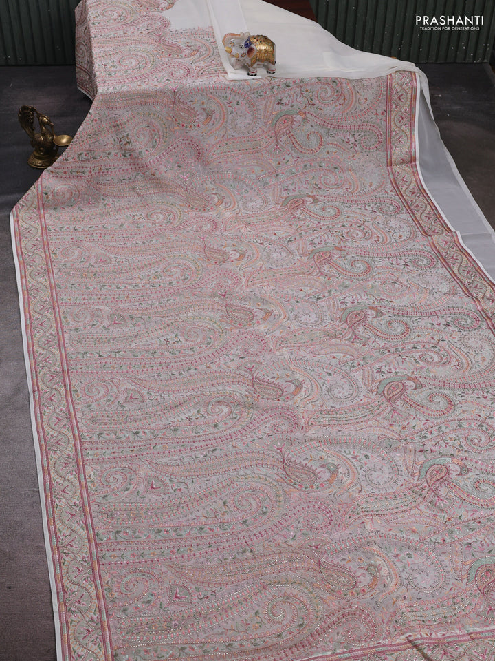 Off White Georgette Saree - Embroidery