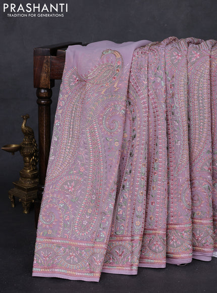 Lavender Georgette Saree - Embroidery