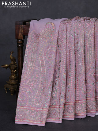 Lavender Georgette Saree - Embroidery