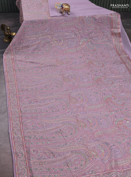 Lavender Georgette Saree - Embroidery