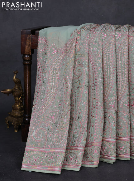 Pastel Green Georgette Saree - Embroidery