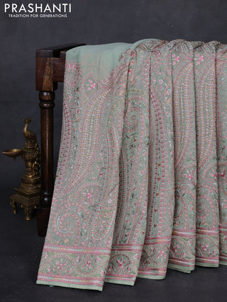 Pastel Green Georgette Saree - Embroidery