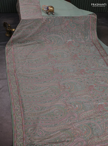 Pastel Green Georgette Saree - Embroidery