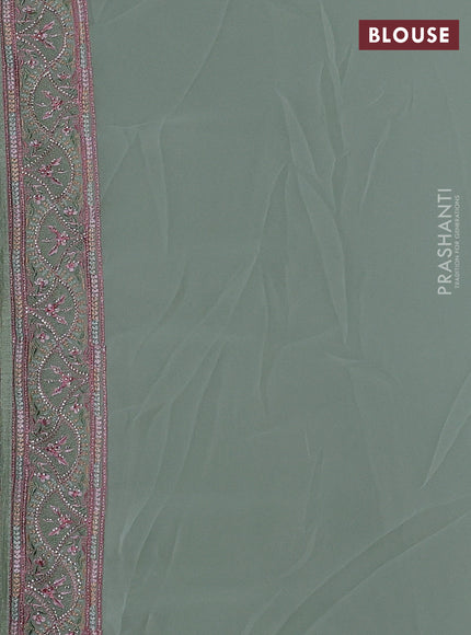 Pastel Green Georgette Saree - Embroidery