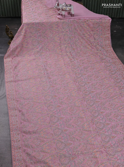 Peach Pink Georgette Saree - Embroidery