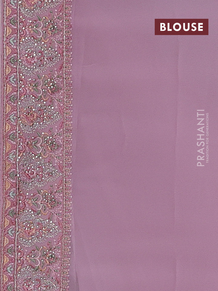 Peach Pink Georgette Saree - Embroidery
