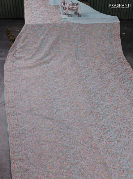 Aque Blue Georgette Saree - Embroidery