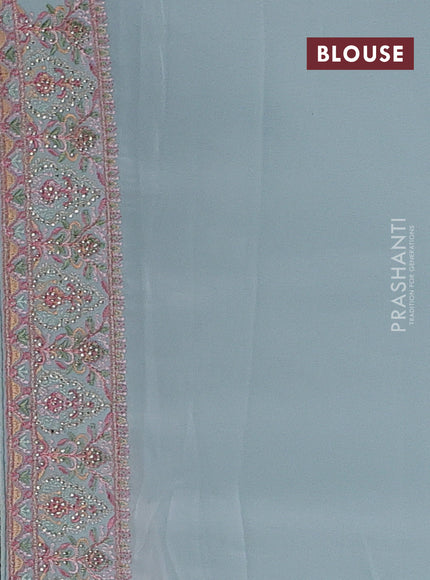 Aque Blue Georgette Saree - Embroidery