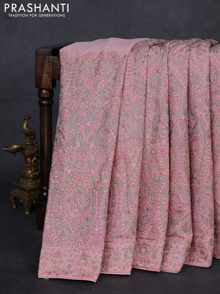 Peach Georgette Saree - Embroidery