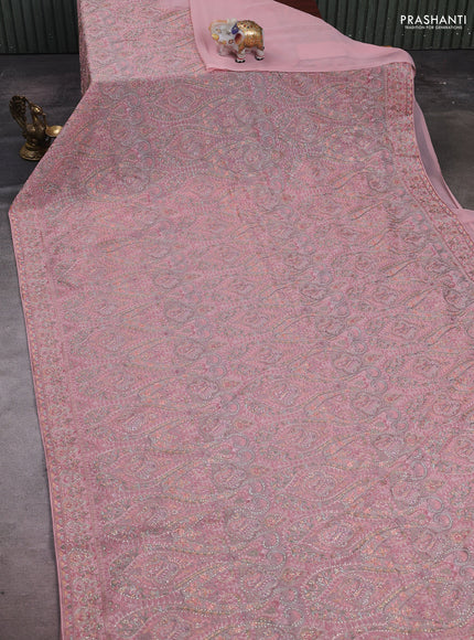Peach Georgette Saree - Embroidery