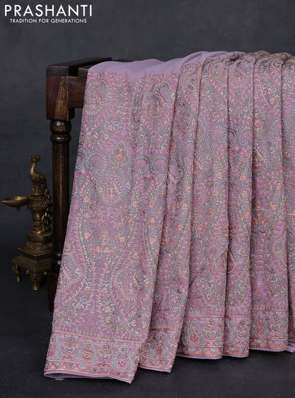 Lavender Georgette Saree - Embroidery