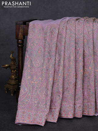 Lavender Georgette Saree - Embroidery