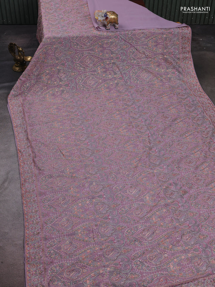Lavender Georgette Saree - Embroidery