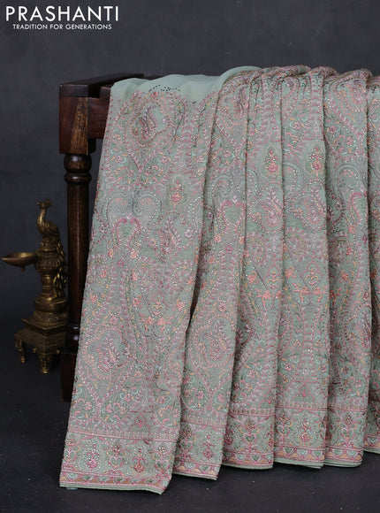 Pastel Green Georgette Saree - Embroidery