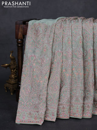 Pastel Green Georgette Saree - Embroidery