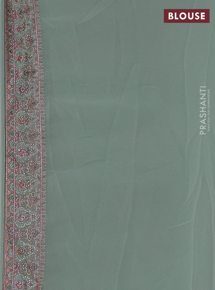 Pastel Green Georgette Saree - Embroidery