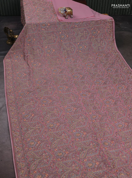 Peach Georgette Saree - Embroidery