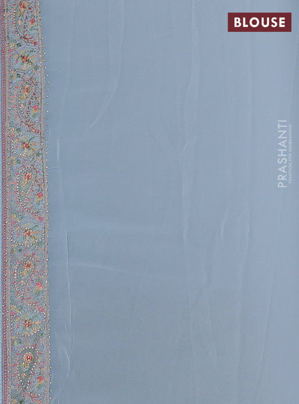 Aque Blue Georgette Saree - Embroidery