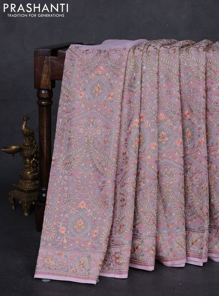 Pastel Pink Georgette Saree - Embroidery