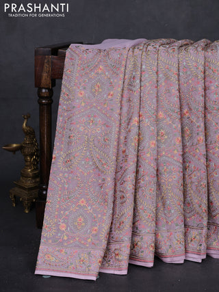 Pastel Pink Georgette Saree - Embroidery