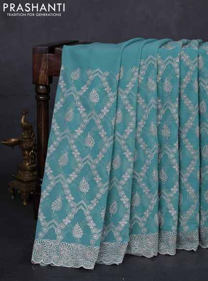 Teal Georgette Saree - Embroidery