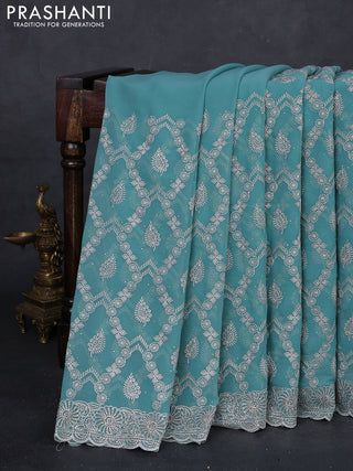 Teal Georgette Saree - Embroidery
