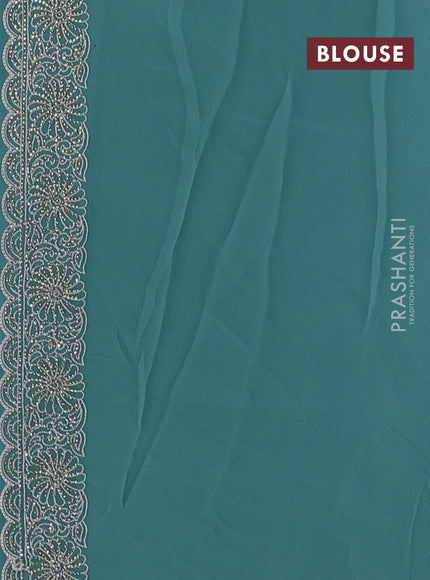 Teal Georgette Saree - Embroidery