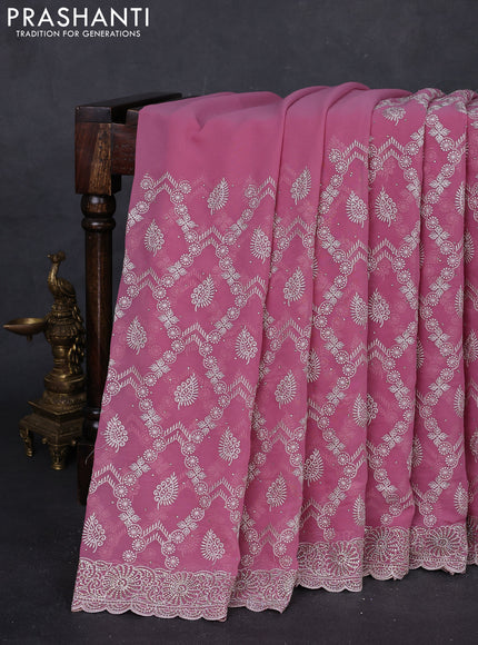 Mauve Pink Georgette Saree - Embroidery