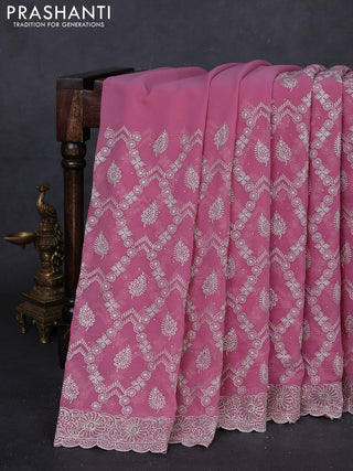 Mauve Pink Georgette Saree - Embroidery