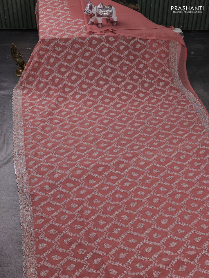 Teal Georgette Saree - Embroidery