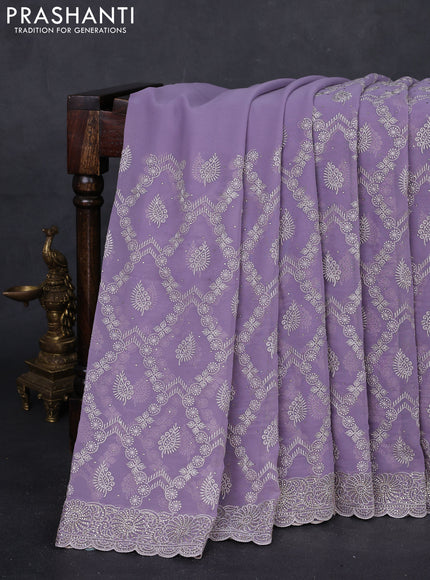 Lavender Georgette Saree - Embroidery