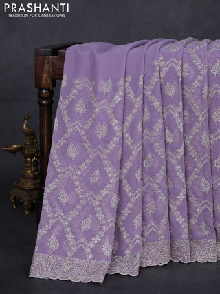 Lavender Georgette Saree - Embroidery