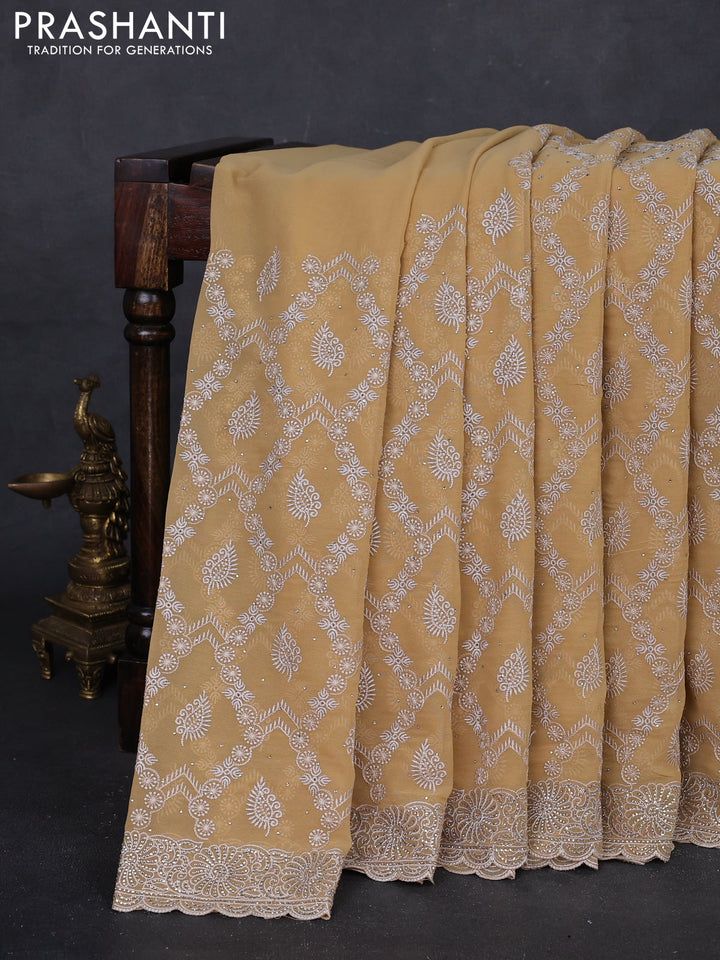 Sandal Georgette Saree - Embroidery