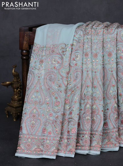 Pastel Blue Georgette Saree - Embroidery