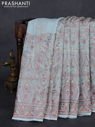 Pastel Blue Georgette Saree - Embroidery