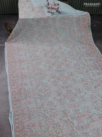 Pastel Blue Georgette Saree - Embroidery