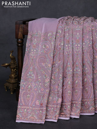 Lavender Georgette Saree - Embroidery
