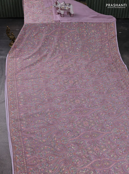 Lavender Georgette Saree - Embroidery