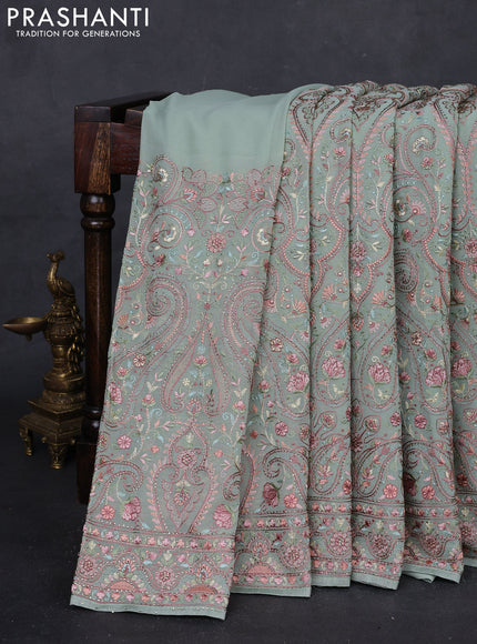 Pastel Green Georgette Saree - Embroidery