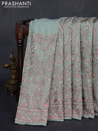 Pastel Green Georgette Saree - Embroidery