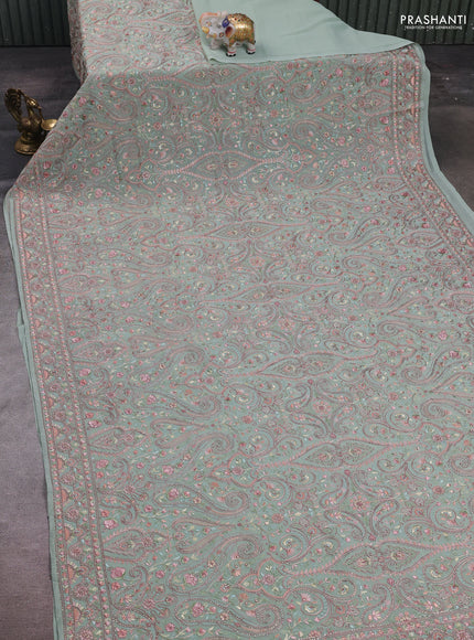 Pastel Green Georgette Saree - Embroidery