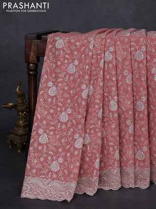 Peach    Georgette Saree - Embroidery