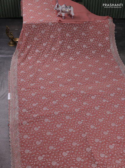 Peach    Georgette Saree - Embroidery